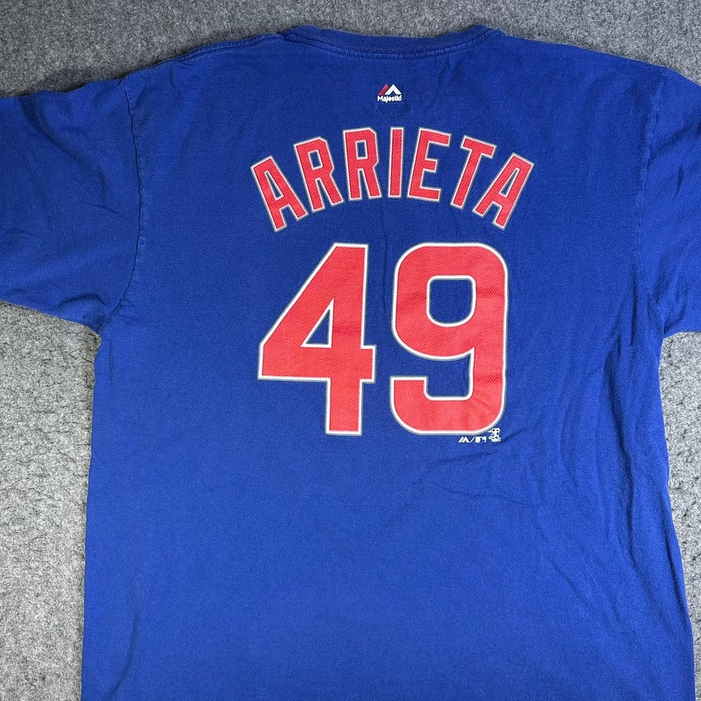 Majestic Chicago Cubs Jake Arrieta 49 Blue Graphic T-Shirt Mens XL MLB Baseball - Picture 7 of 9